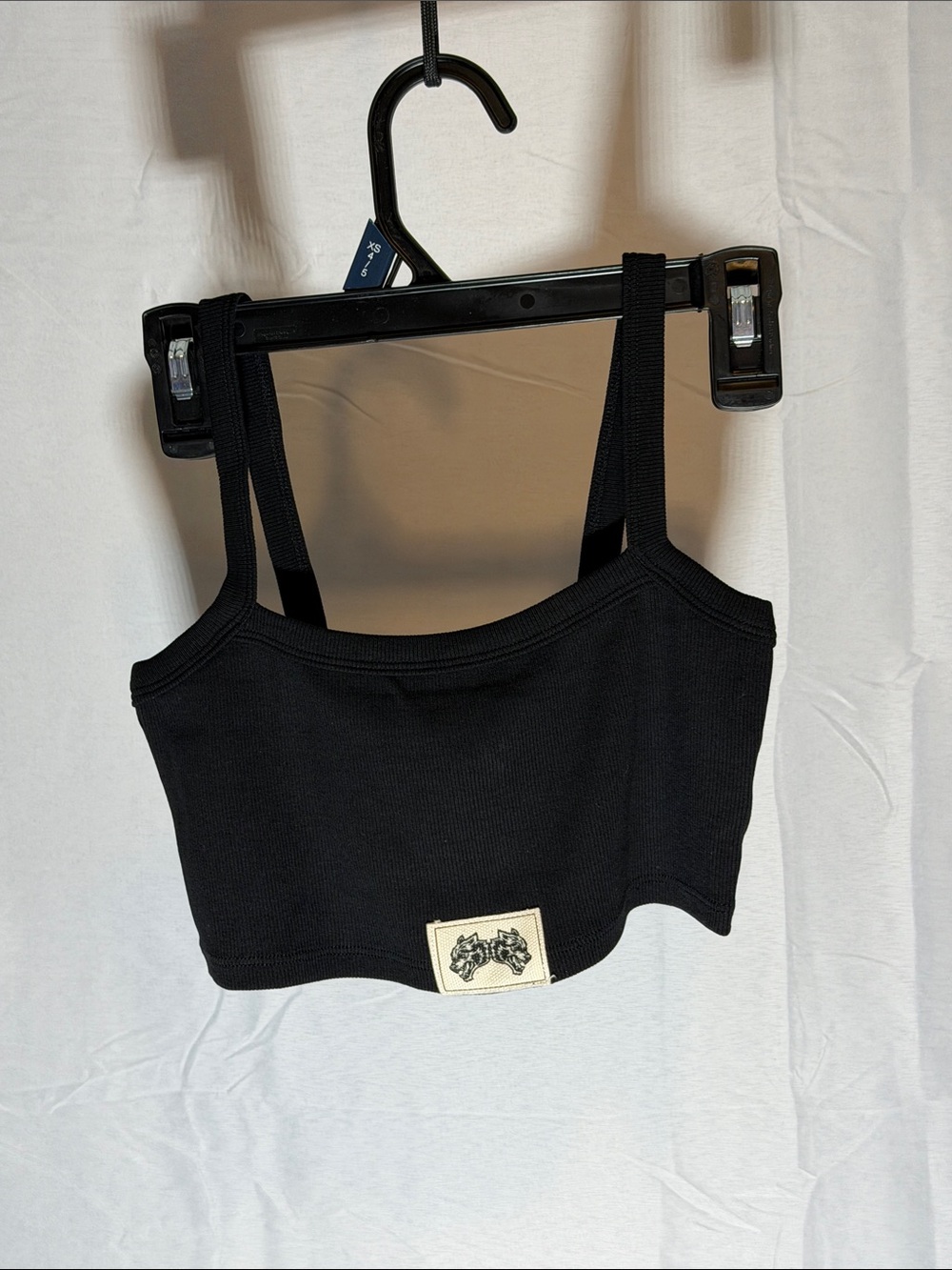 Darc Sport Black Ribbed Cropped Tank Top with Graphic Patch